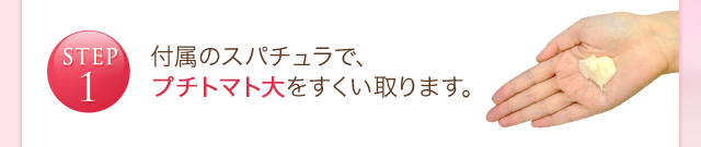 STEP1 付属のスパチュラで、 プチトマト大をすくい取ります。 