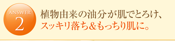 answer2 植物由来の油分が肌でとろけ、スッキリ落ち＆もっちり肌に。