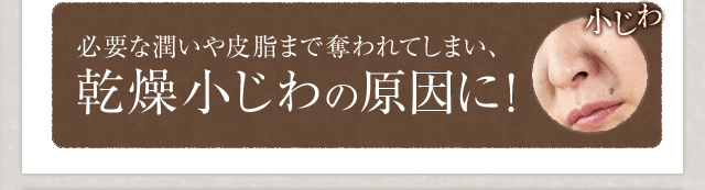 必要な潤いや皮脂まで奪われてしまい、乾燥小じわの原因に！